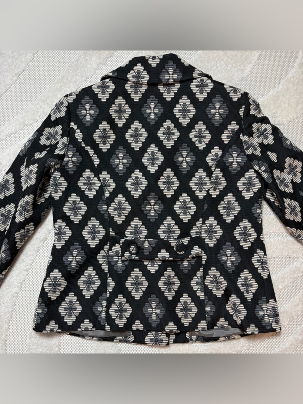 Sigrid Olsen Jacquard Diamond Flower Print Short Jacket Coat 6 Retro Boho Twee - Picture 10 of 10